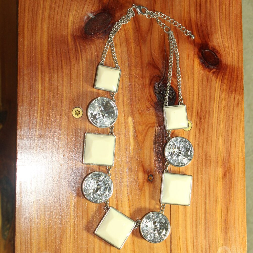 Large Chunky Silver-toned Cream Rhinestone Choker Necklace